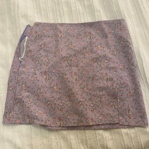 Purple with pink flowers floral mini skirt with slit